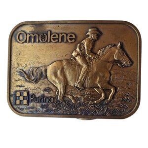 Omolene Purina Belt Buckle Horse Rider Vintage 1978 Cowboy Promo Western Wear